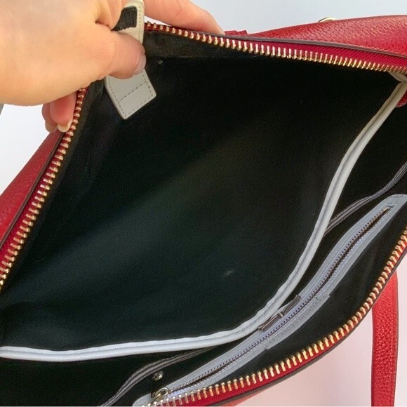 Henri Bendel Red Leather Satchel Briefcase Bag - Picture 8 of 16